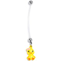 BodyCandy Yellow Duck Pink Bow Dangle PTFE Pregnancy Belly Ring — main product shot