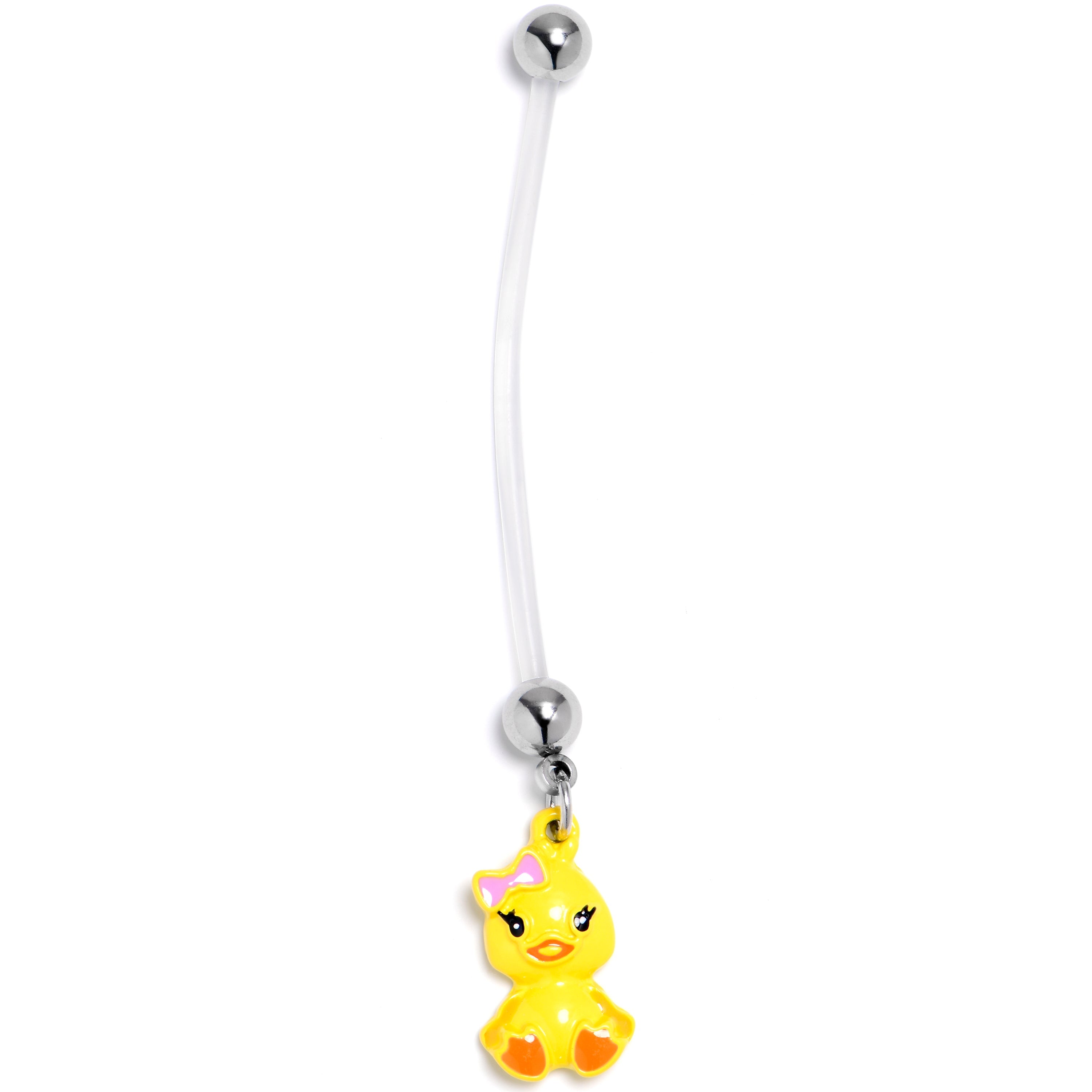 BodyCandy Yellow Duck Pink Bow Dangle PTFE Pregnancy Belly Ring — main product shot