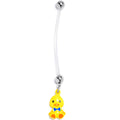 BodyCandy Yellow Duck Blue Bow Dangle PTFE Pregnancy Belly Ring — main product shot