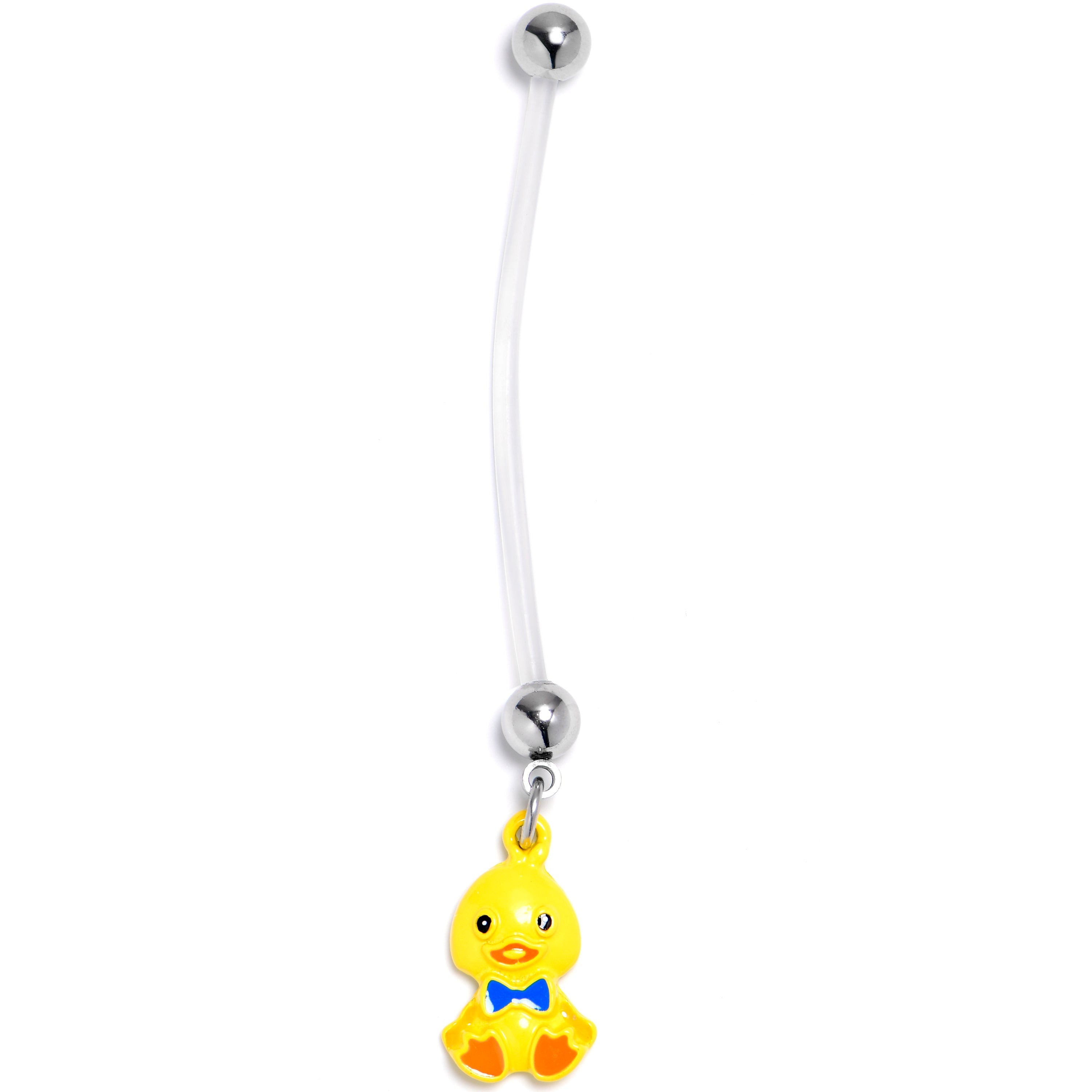 BodyCandy Yellow Duck Blue Bow Dangle PTFE Pregnancy Belly Ring — main product shot
