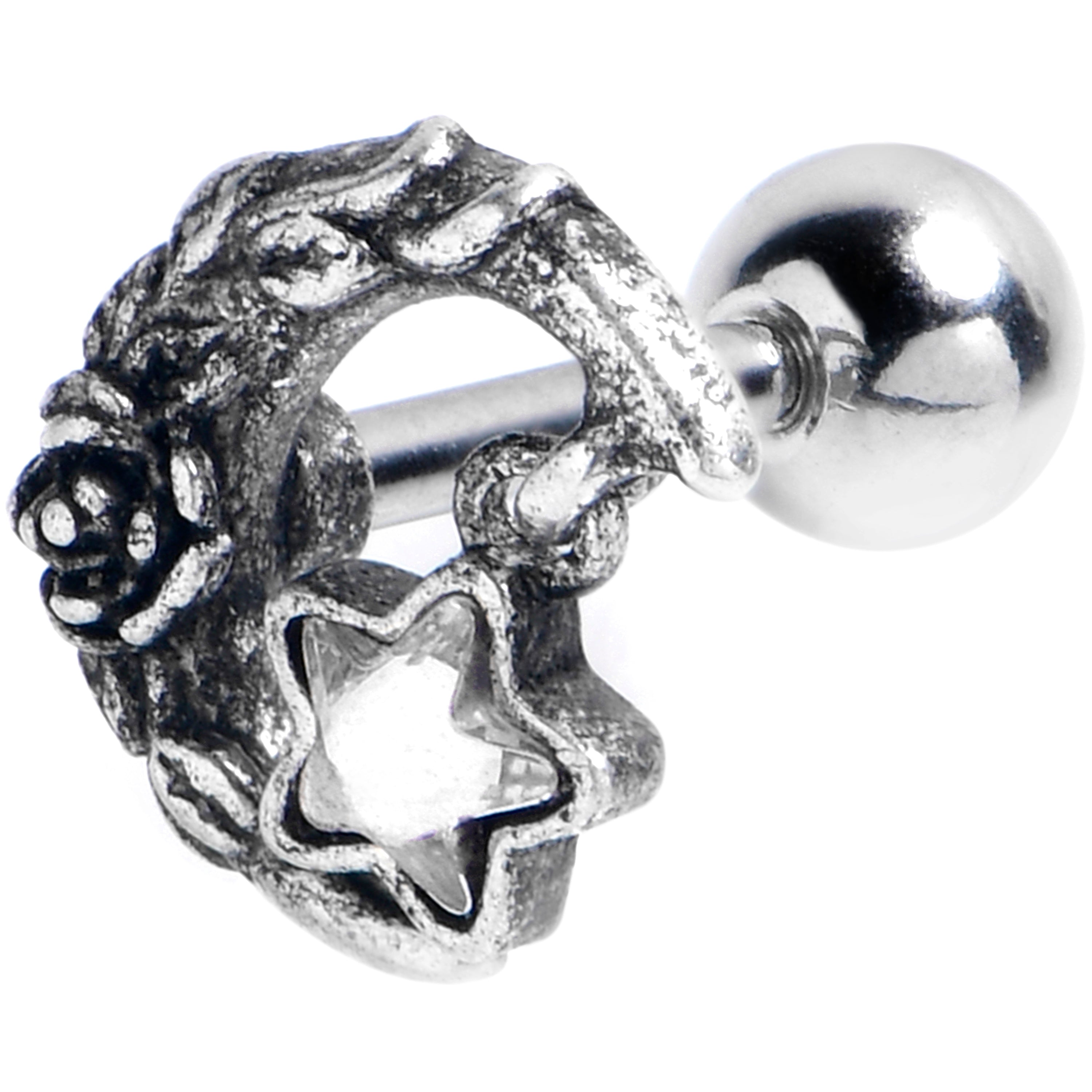 BodyCandy 16G 1/4 Clear Gem Ornate Moon Star Cartilage Tragus Earring — main product shot