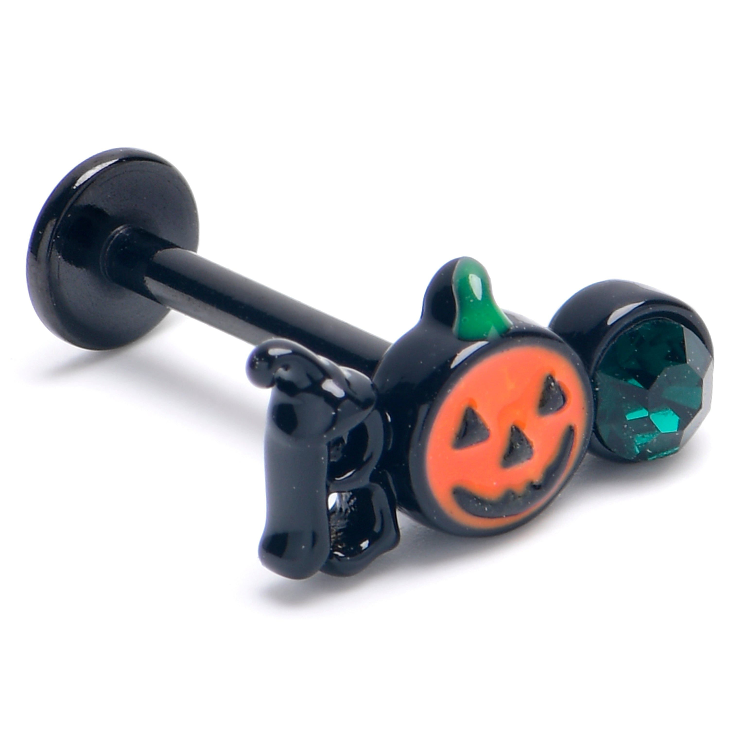 BodyCandy 16G 5/16 Green Gem Black Boo Halloween Labret Monroe Tragus — main product shot