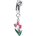 BodyCandy Pretty Pink Tulips Dangle Clip on Fake Belly Ring — main product shot