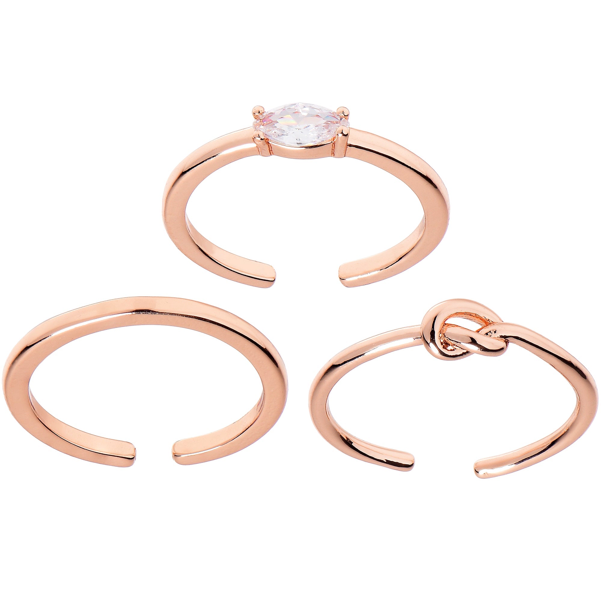 BodyCandy Clear Gem Knot Rosy Adjustable Toe Ring Set of 3 — main product shot