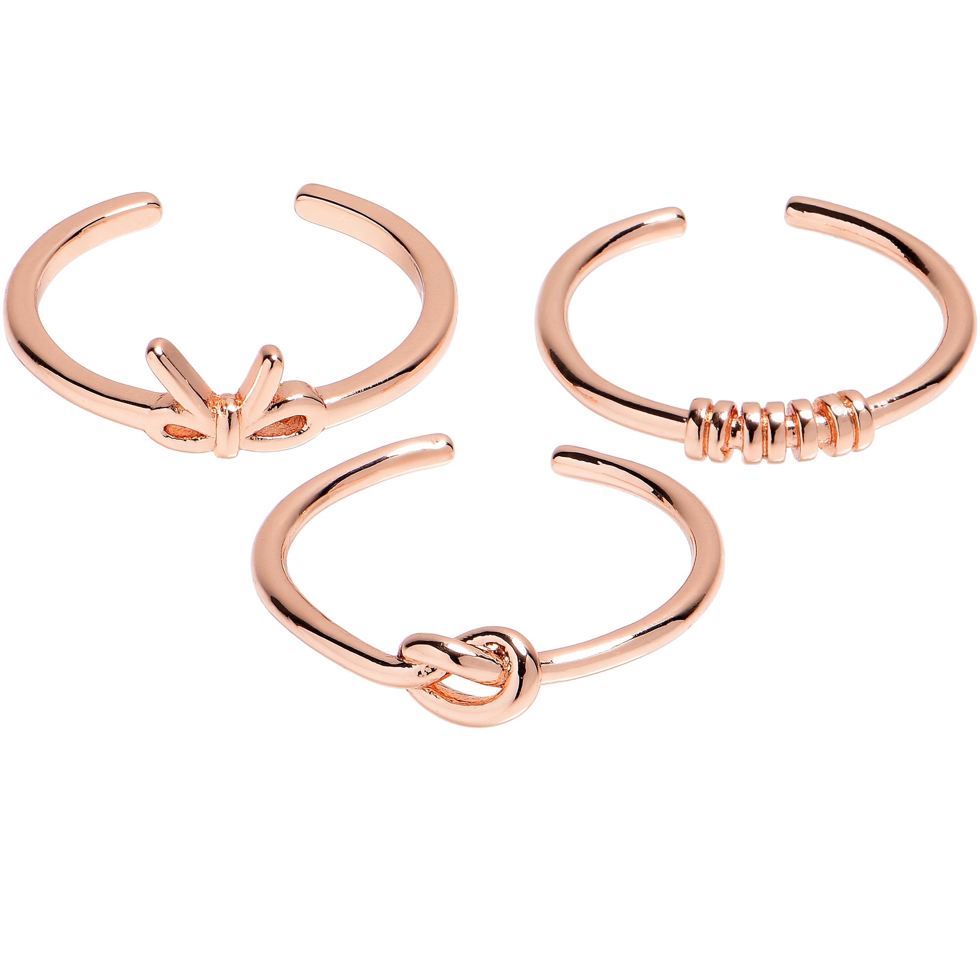 BodyCandy Knot Bow Rosy Adjustable Toe Ring Set of 3 — main product shot