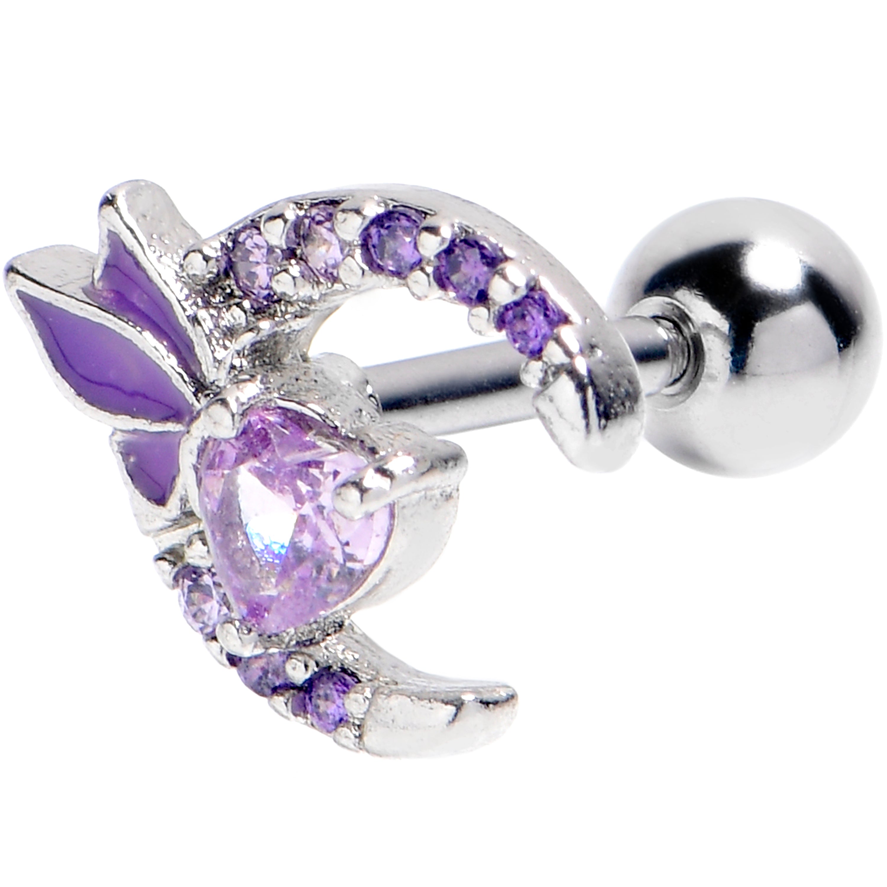 BodyCandy 16G 1/4 Purple Gem Butterfly Moon Heart Cartilage Tragus Earring — main product shot