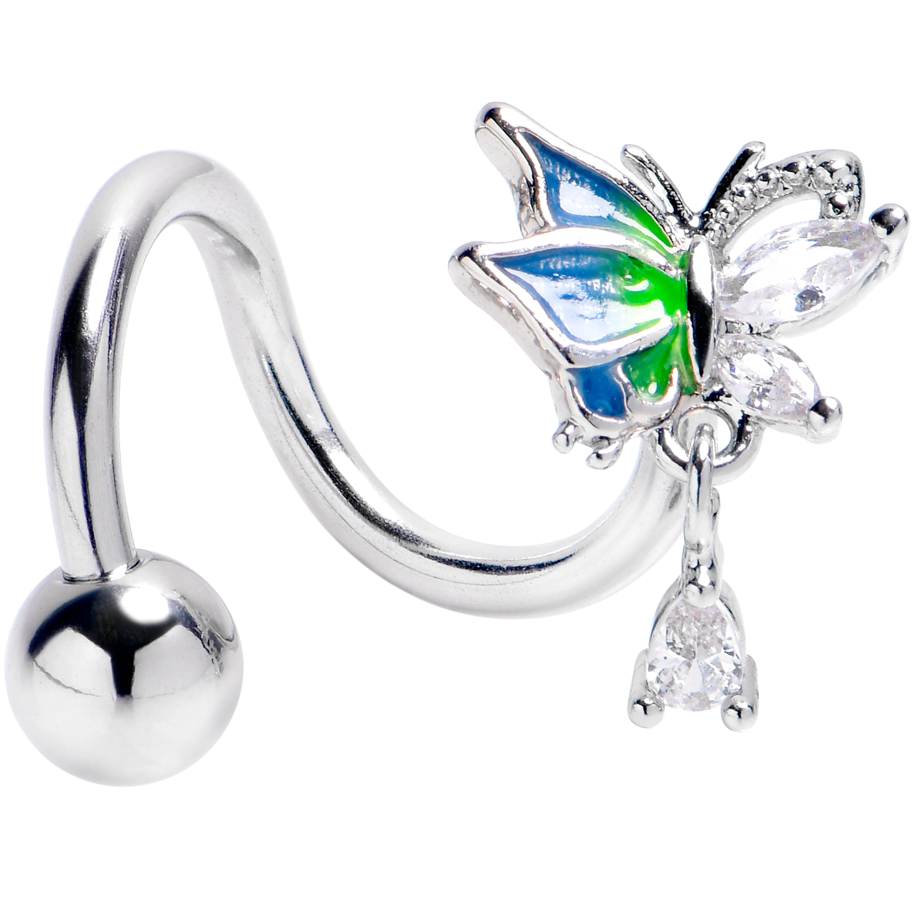 BodyCandy Clear CZ Gem Dazzling Beauty Butterfly Blue Spiral Twister Belly Ring — main product shot