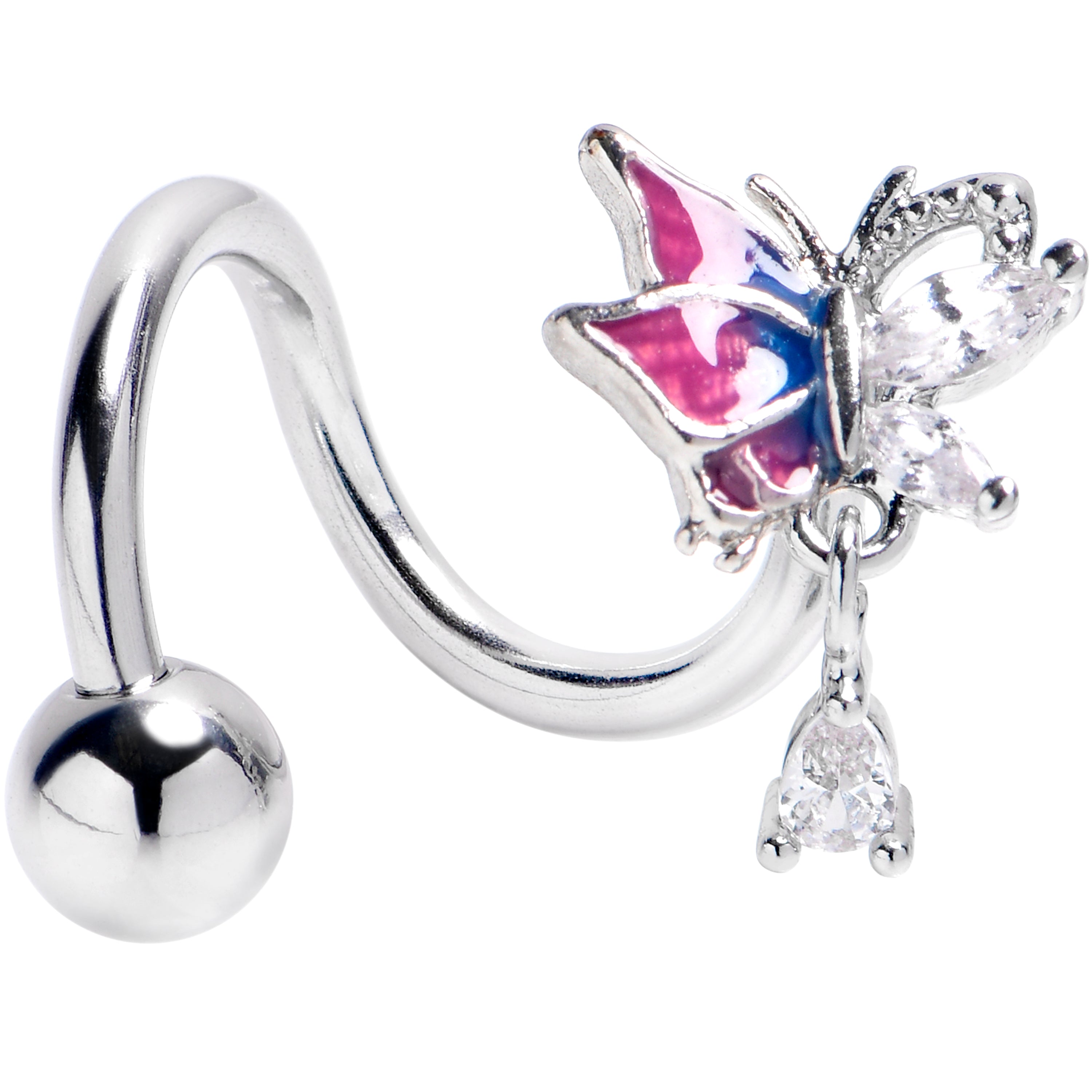 BodyCandy Clear CZ Gem Dazzling Beauty Butterfly Purple Spiral Twister Belly Ring — main product shot