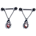 BodyCandy 14G 9/16 Red CZ Gem Black Skeleton Hearts Dangle Nipple Ring Set — main product shot