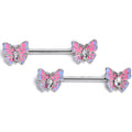 BodyCandy 14G 9/16 Clear Gem Pastel Pretty Butterfly Barbell Nipple Ring Set — main product shot