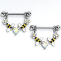 BodyCandy 14G 9/16 Aurora Gem Heart Bees Flowers Dangle Nipple Ring Set — main product shot