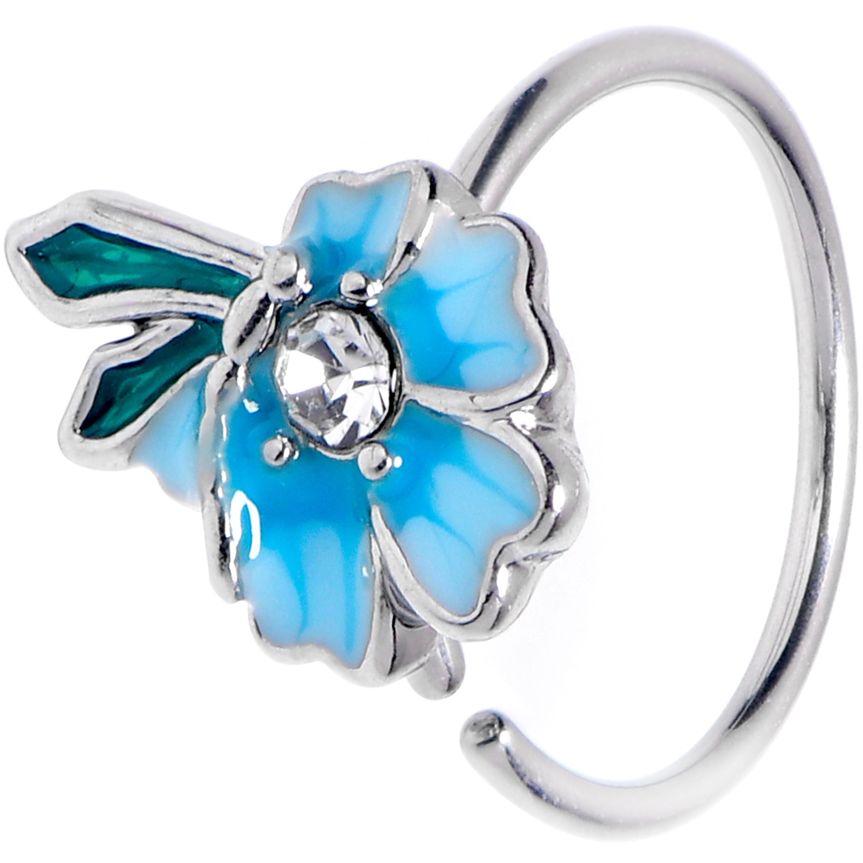 BodyCandy 20G 5/16 Clear Gem Faerie Flower Blue Nose Hoop — main product shot
