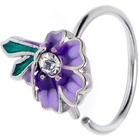 20G 5/16 Clear Gem Faerie Flower Purple Nose Hoop