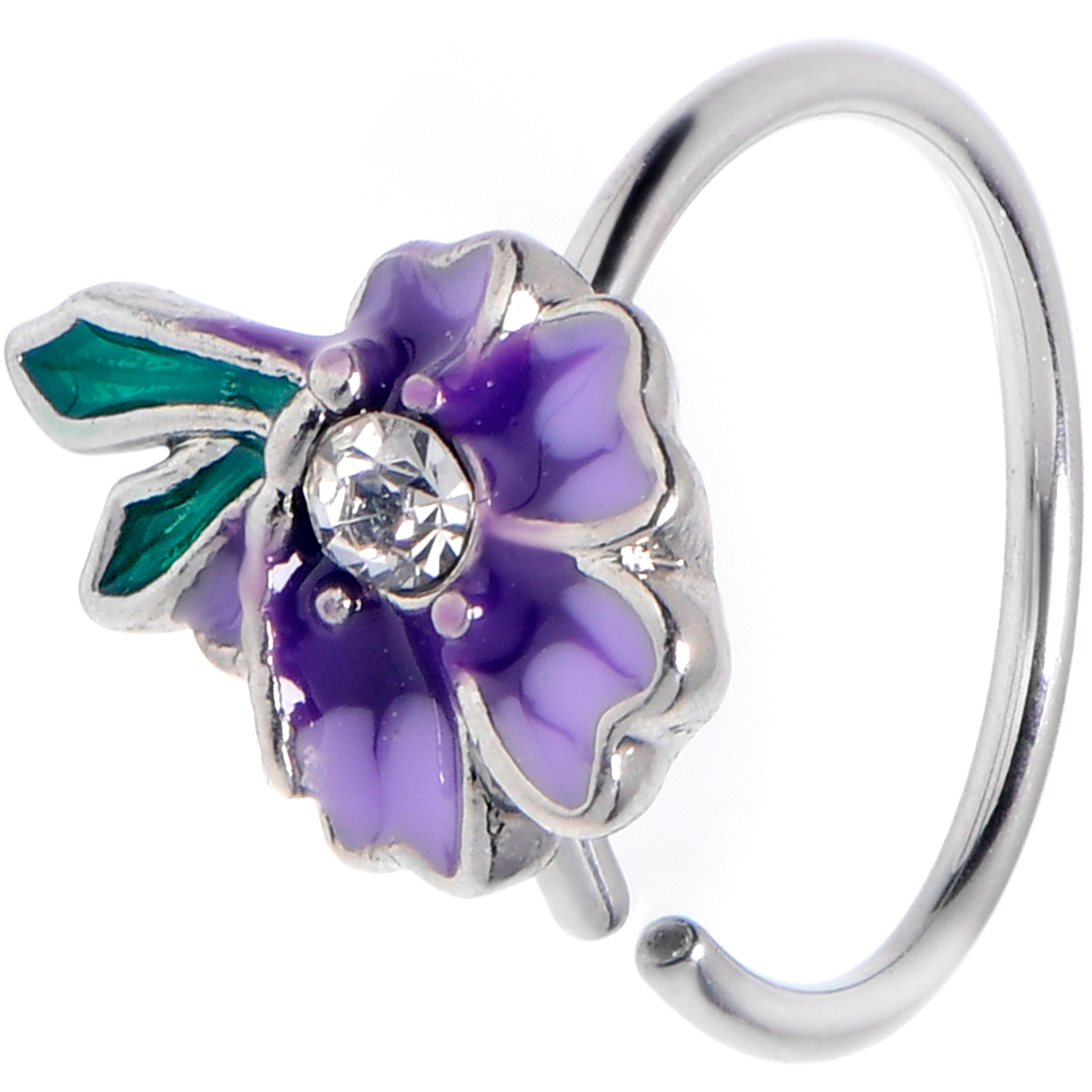 BodyCandy 20G 5/16 Clear Gem Faerie Flower Purple Nose Hoop — main product shot