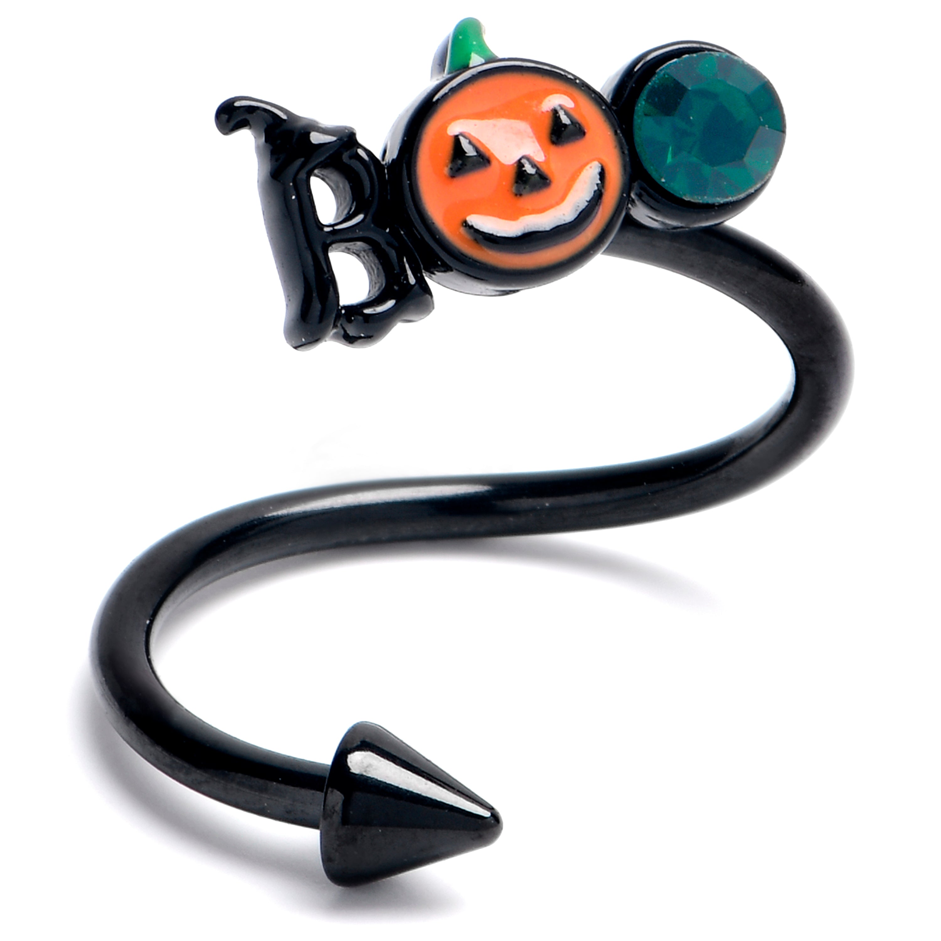 BodyCandy Green Gem Black Boo Halloween Spiral Twister Belly Ring — main product shot