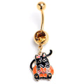 BodyCandy Yellow Gem Gold Tone Black Cat Pumpkin Suit Belly Ring — main product shot