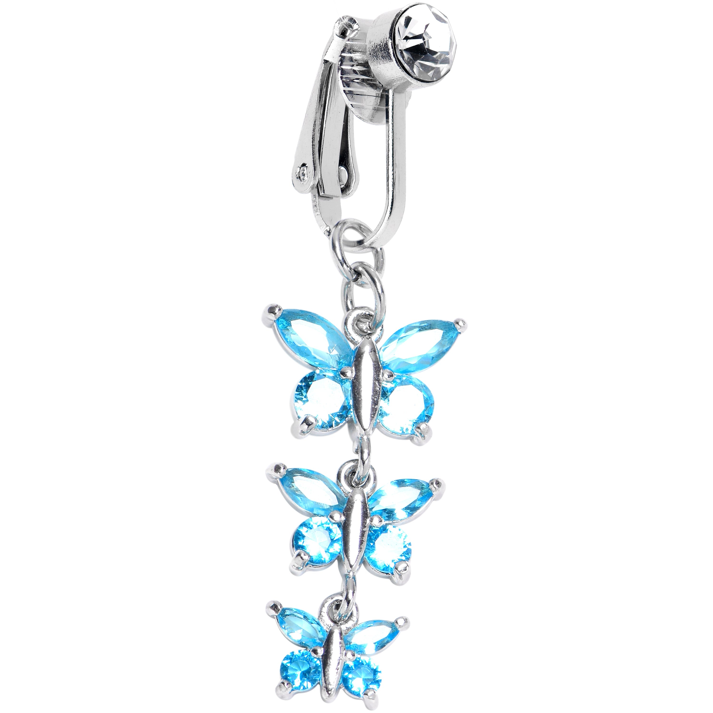 BodyCandy Blue CZ Gem Butterfly Strand Dangle Clip on Fake Belly Ring — main product shot