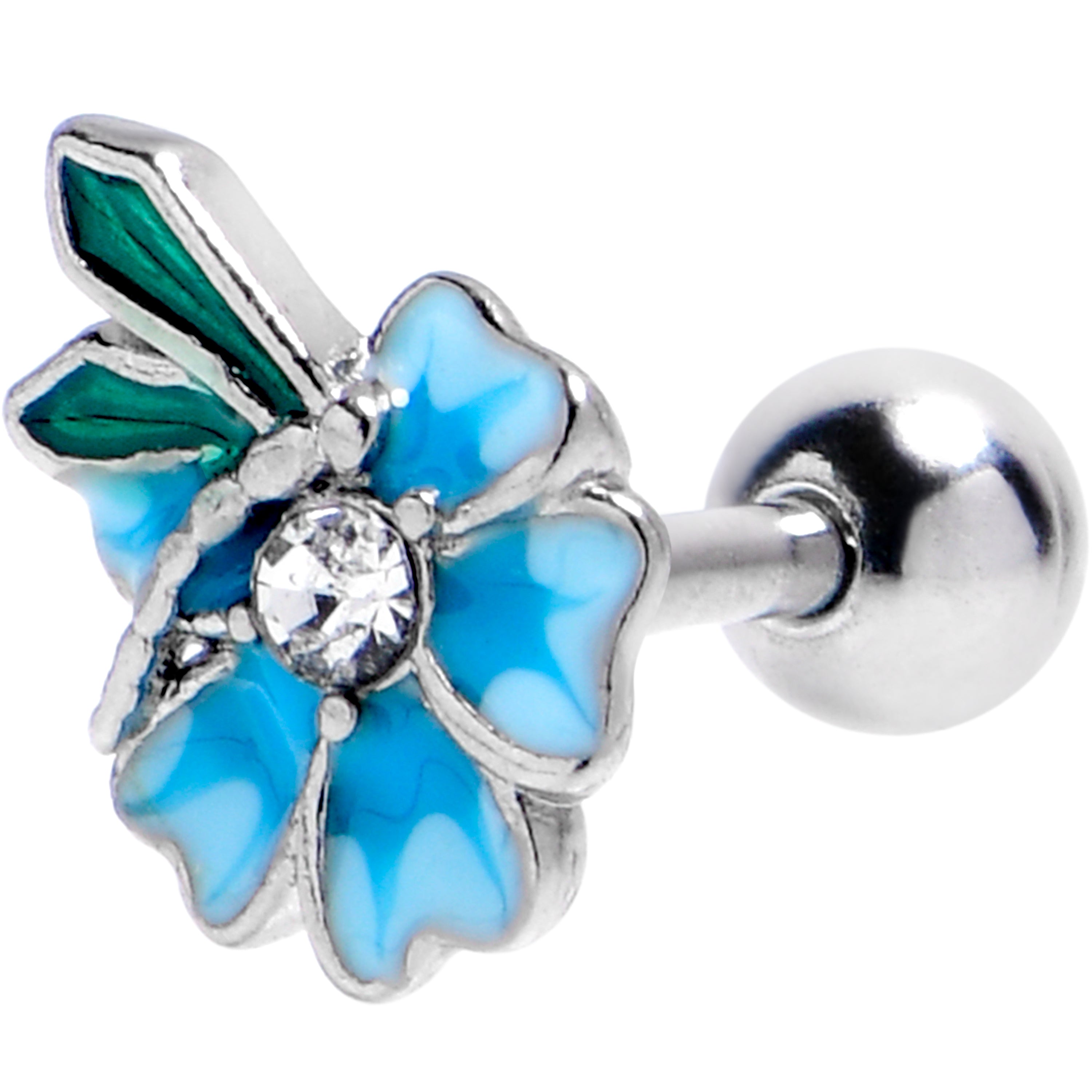 BodyCandy 16G 1/4 Clear Gem Faerie Flower Blue Cartilage Tragus Earring — main product shot