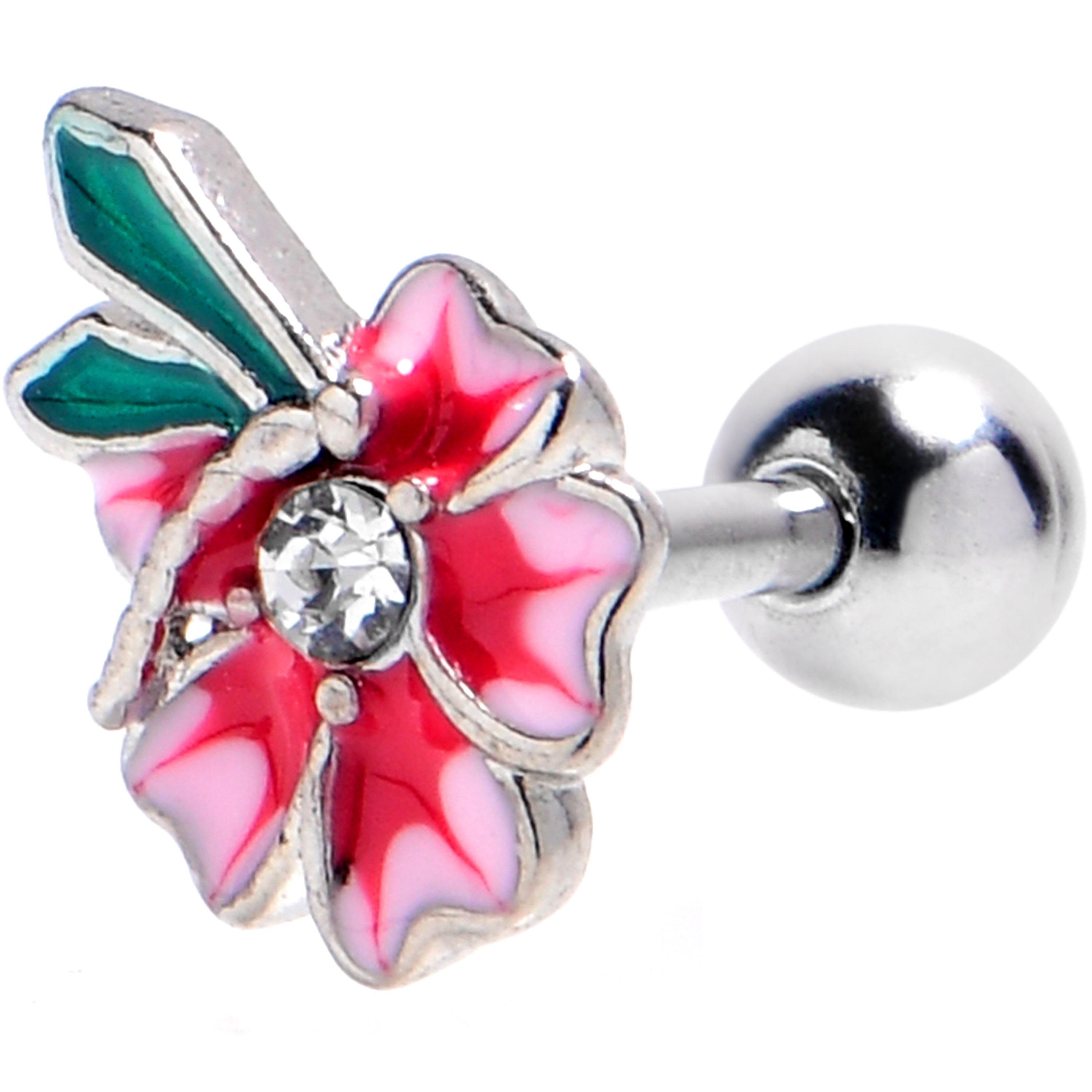 BodyCandy 16G 1/4 Clear Gem Faerie Flower Pink Cartilage Tragus Earring — main product shot