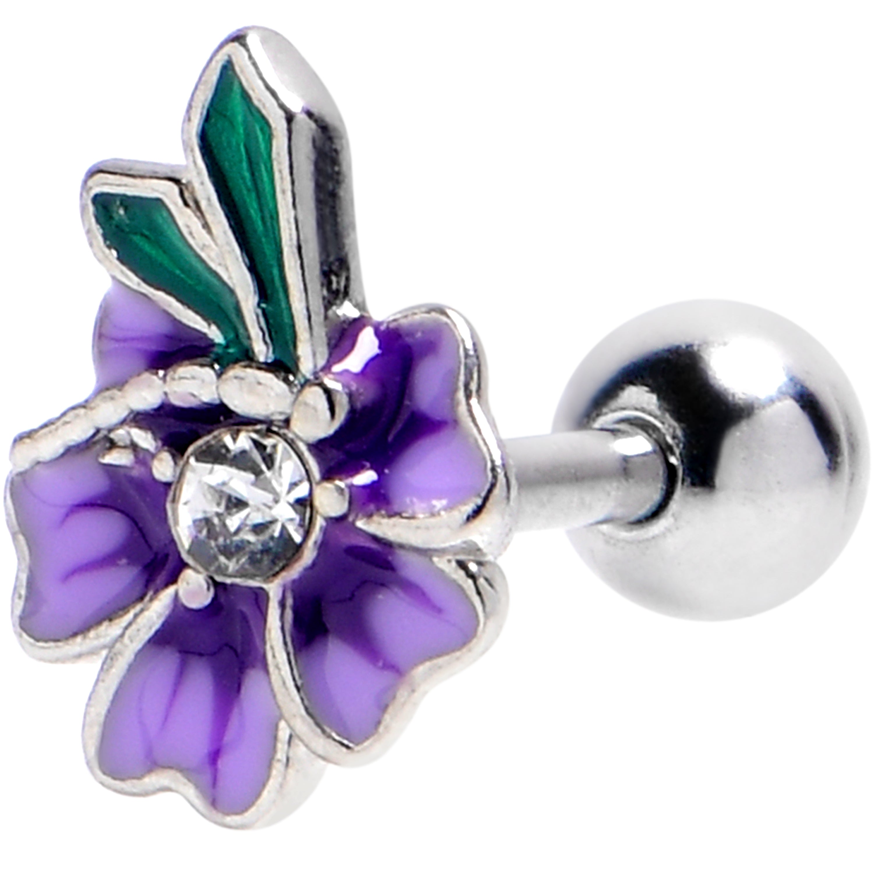 BodyCandy 16G 1/4 Clear Gem Faerie Flower Purple Cartilage Tragus Earring — main product shot
