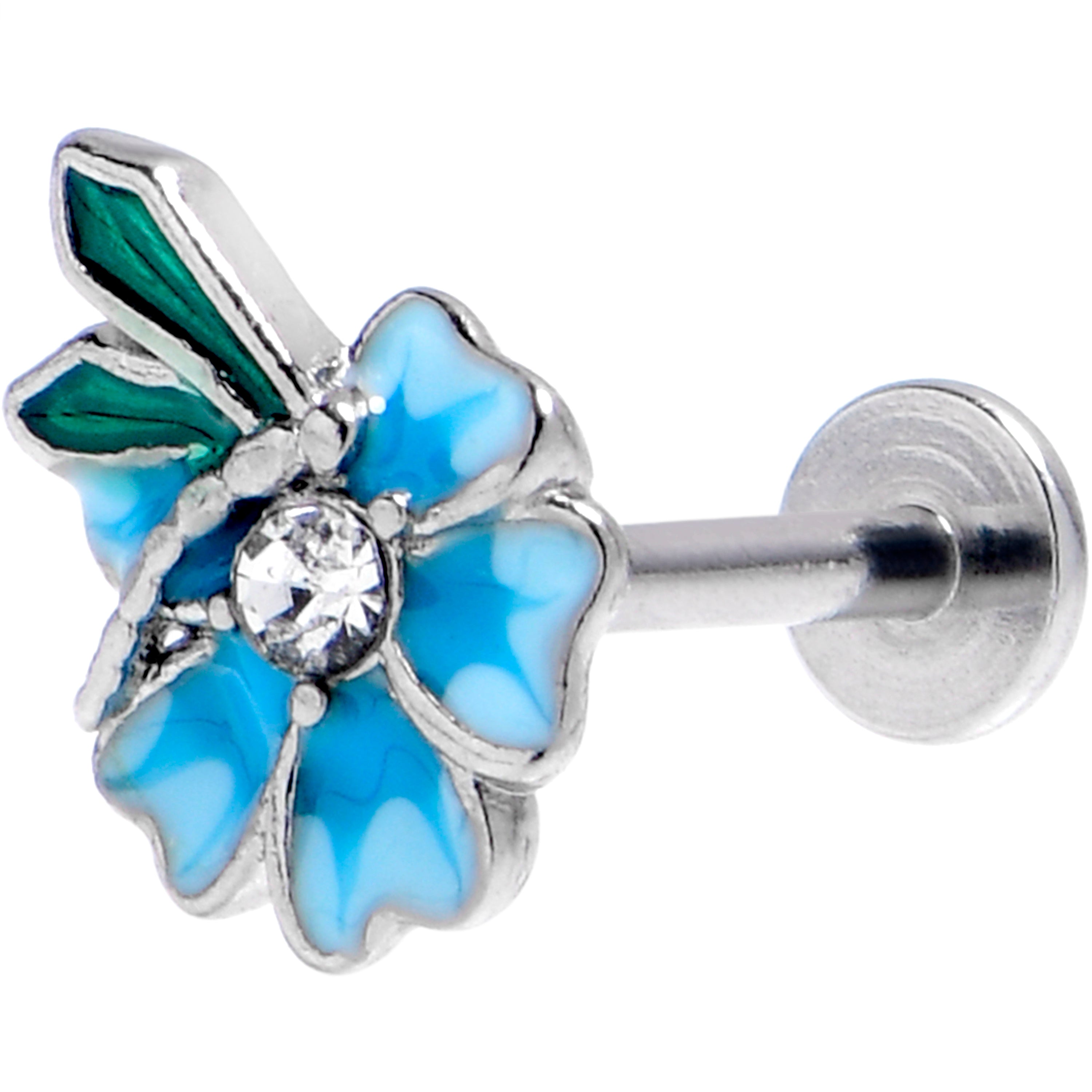 BodyCandy 16G 5/16 Clear Gem Faerie Flower Blue Labret Monroe Tragus — main product shot