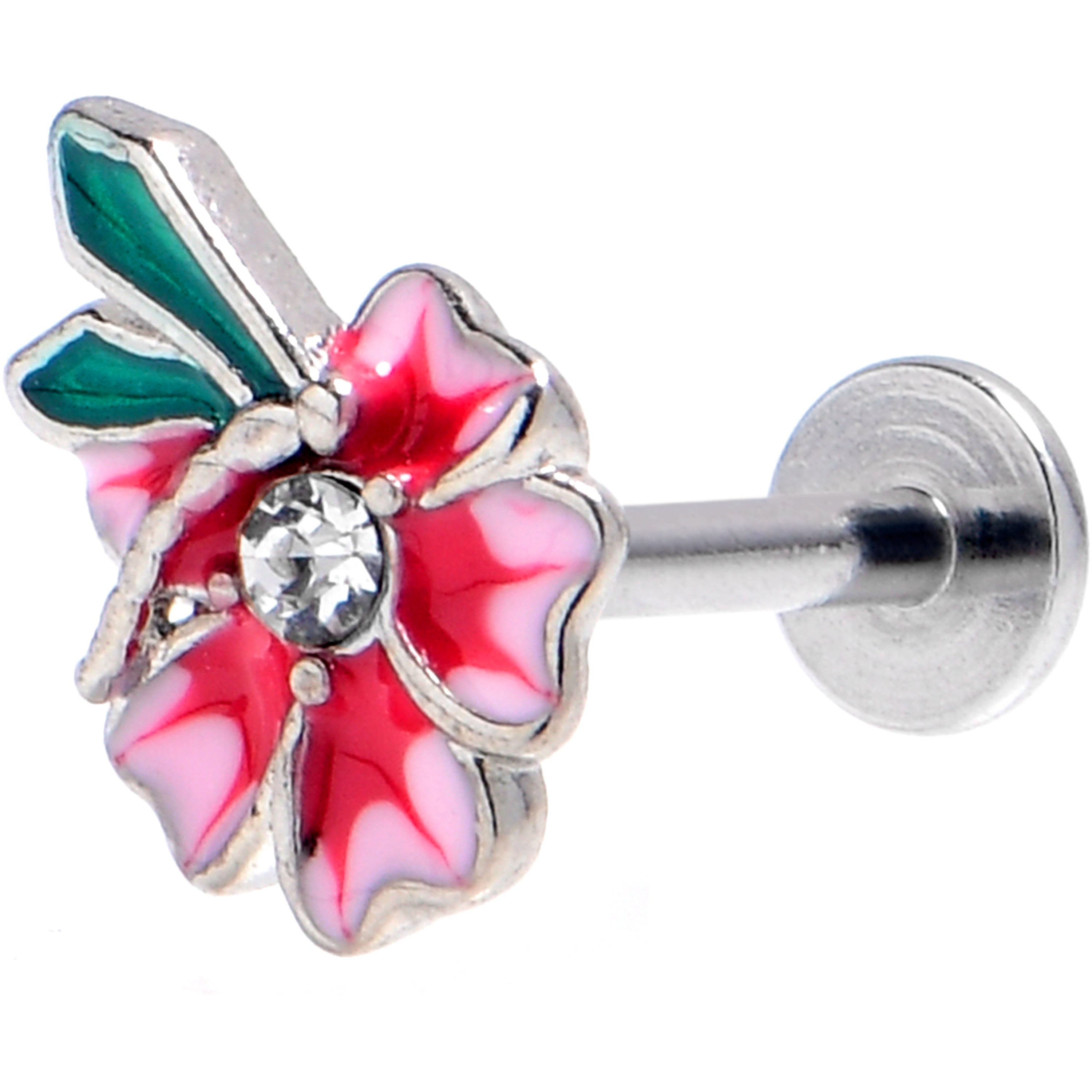 BodyCandy 16G 5/16 Clear Gem Faerie Flower Pink Labret Monroe Tragus — main product shot