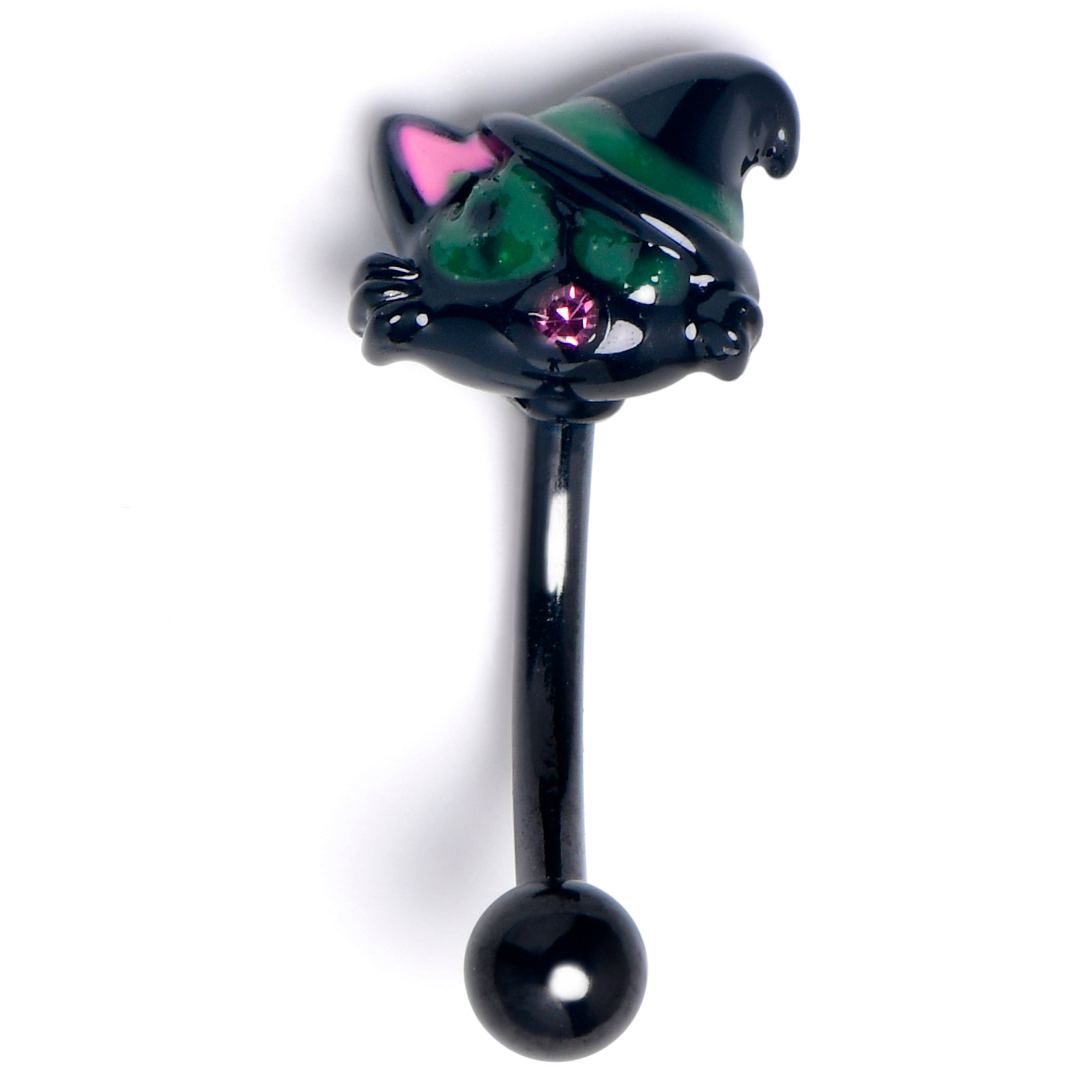 BodyCandy 16G 5/16 Pink Gem Black Halloween Hat Cat Curved Eyebrow Ring — main product shot