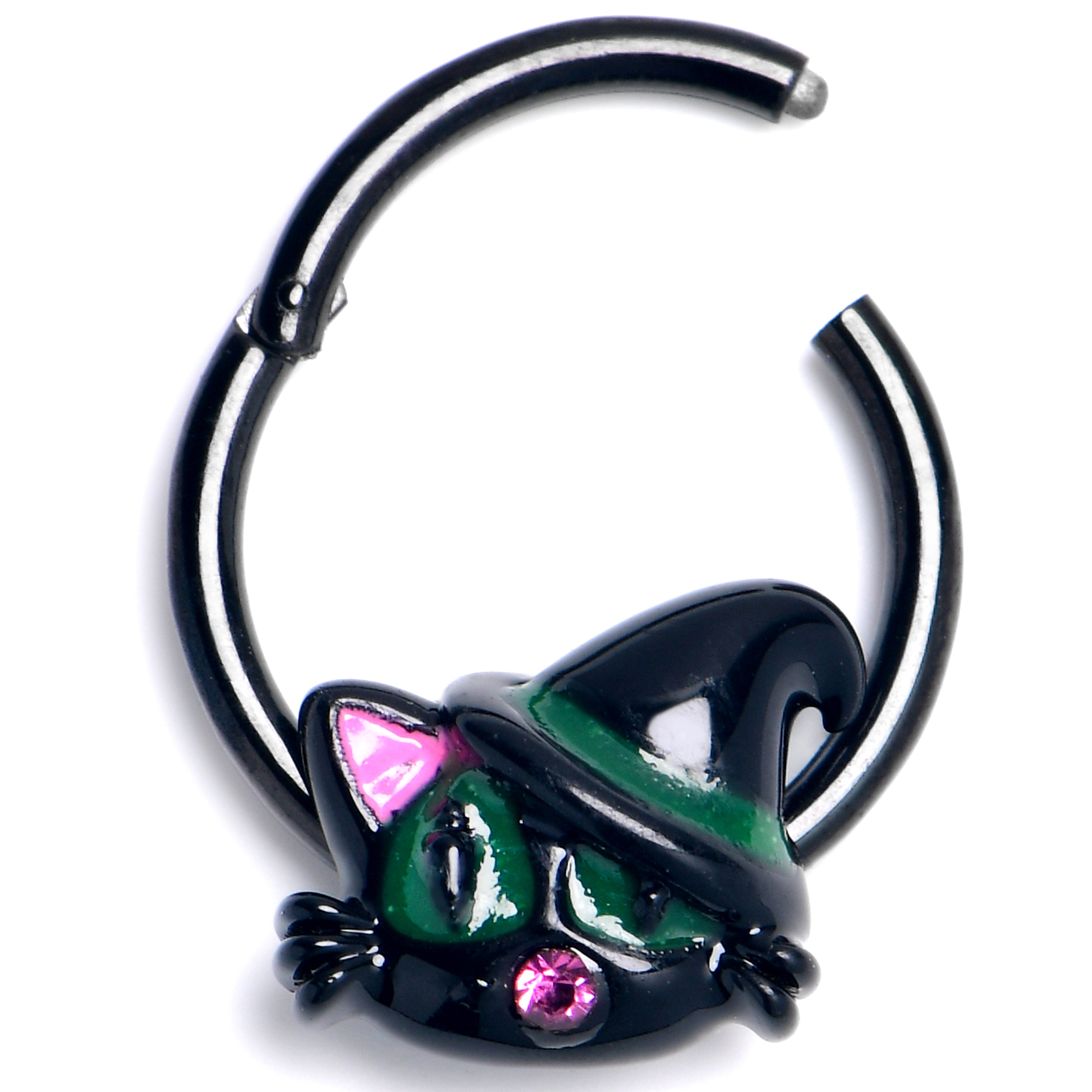 BodyCandy 16G 3/8 Pink Gem Black Halloween Hat Cat Hinged Segment Ring — main product shot