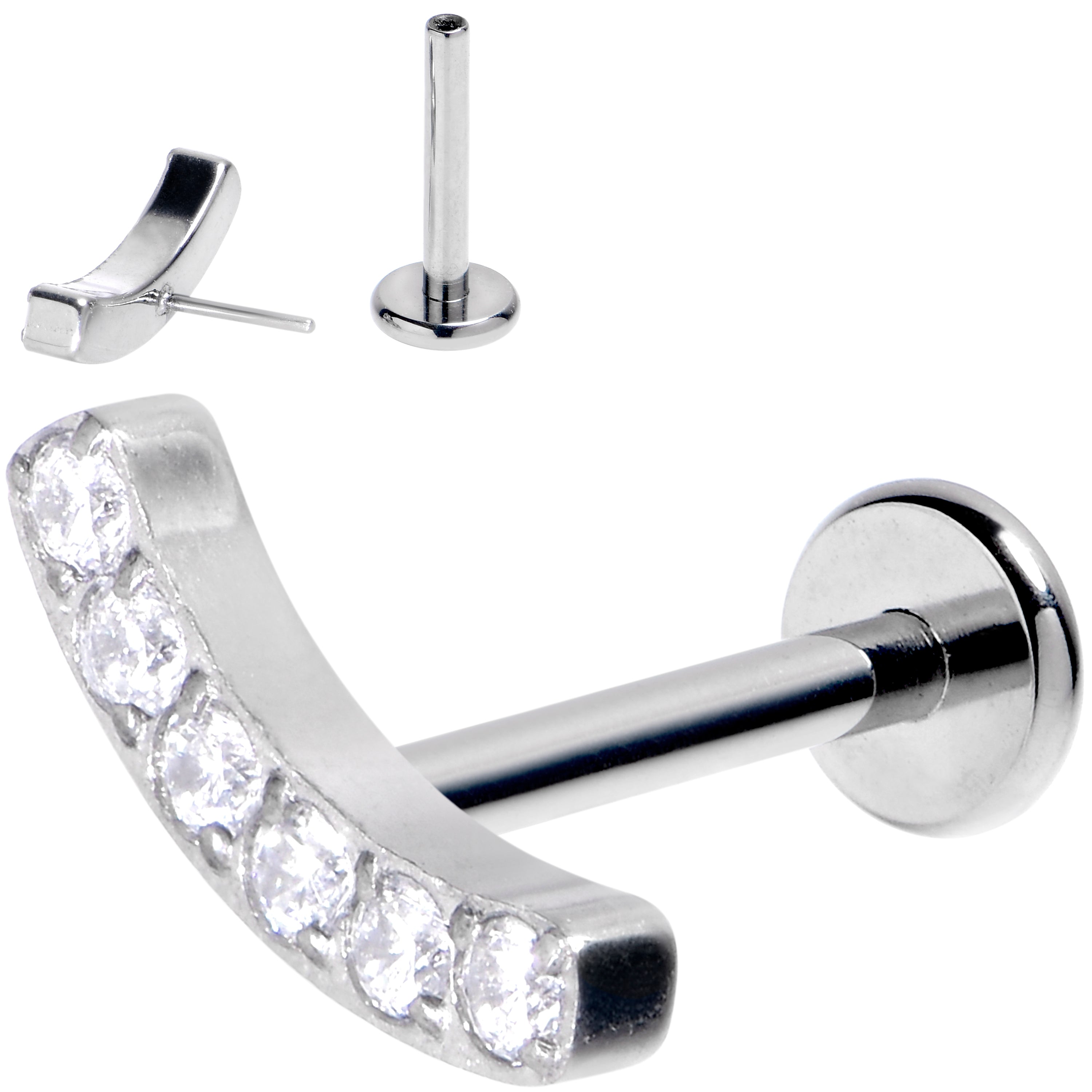 BodyCandy 16G 5/16 Clear Gem Arc Grade 23 Titanium Threadless Push In Labret Tragus — main product shot