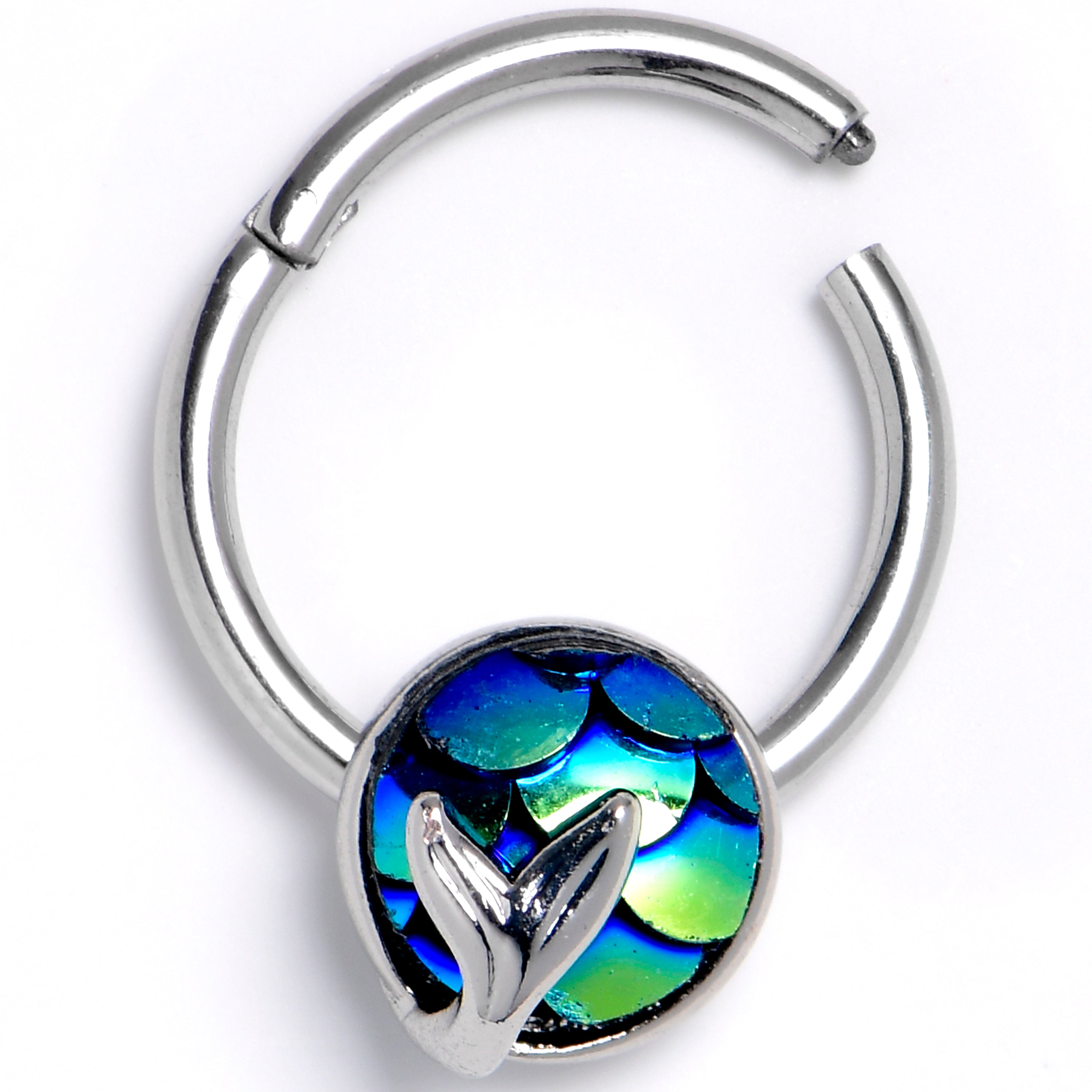 BodyCandy 16G 3/8 Mermaid Dark Blue Scale Tail Hinged Segment Ring — main product shot