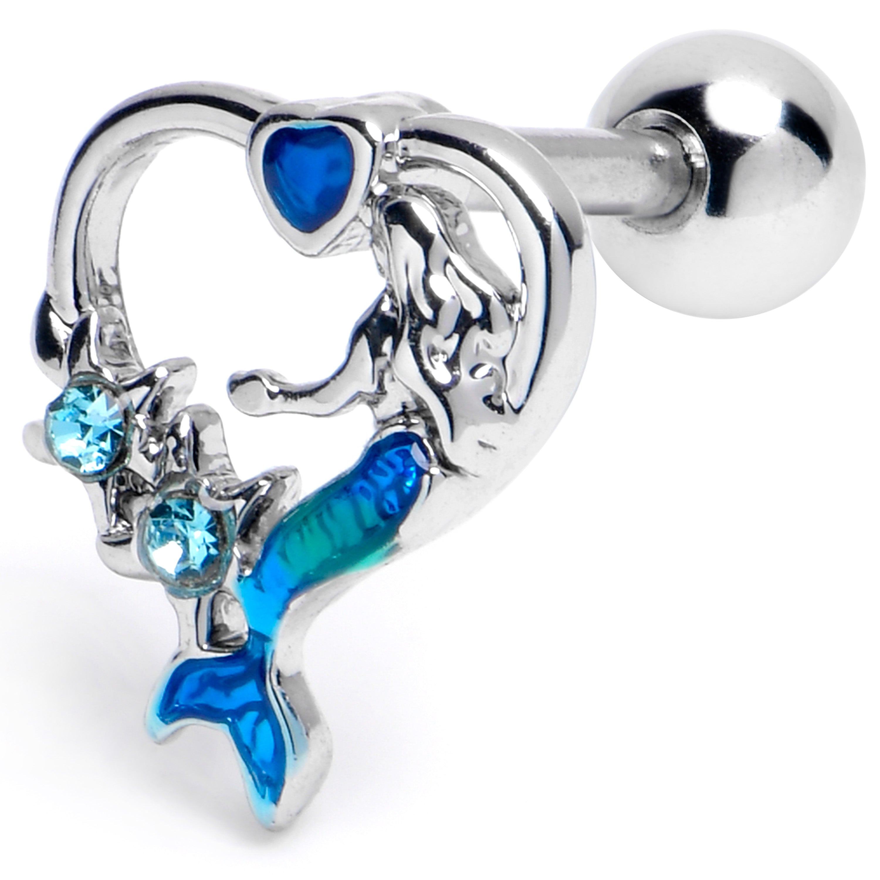 BodyCandy 16G 1/4 Blue Gem Mermaid Stars Heart Cartilage Tragus Earring — main product shot
