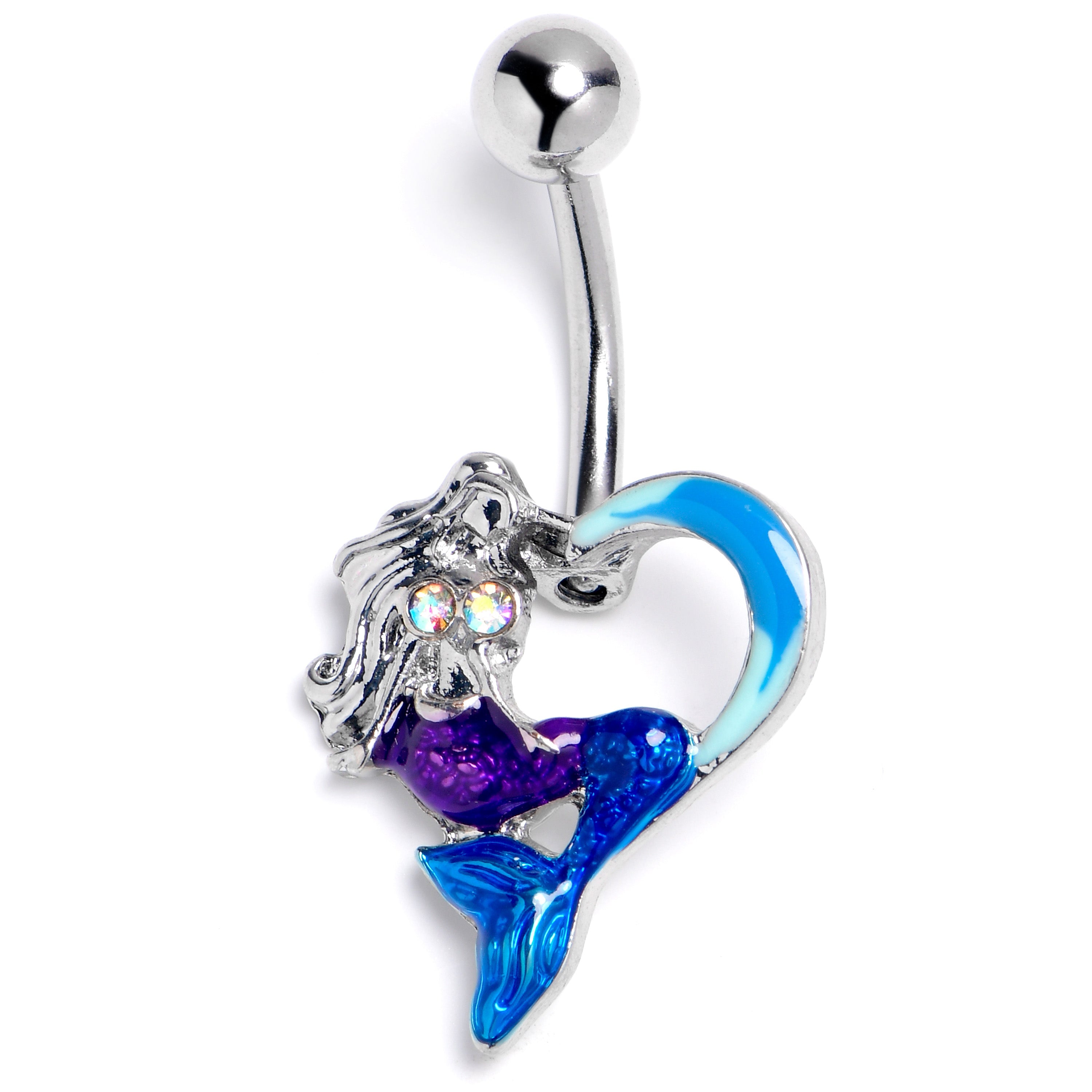 BodyCandy Mermaid Love Blues Heart Belly Ring — main product shot
