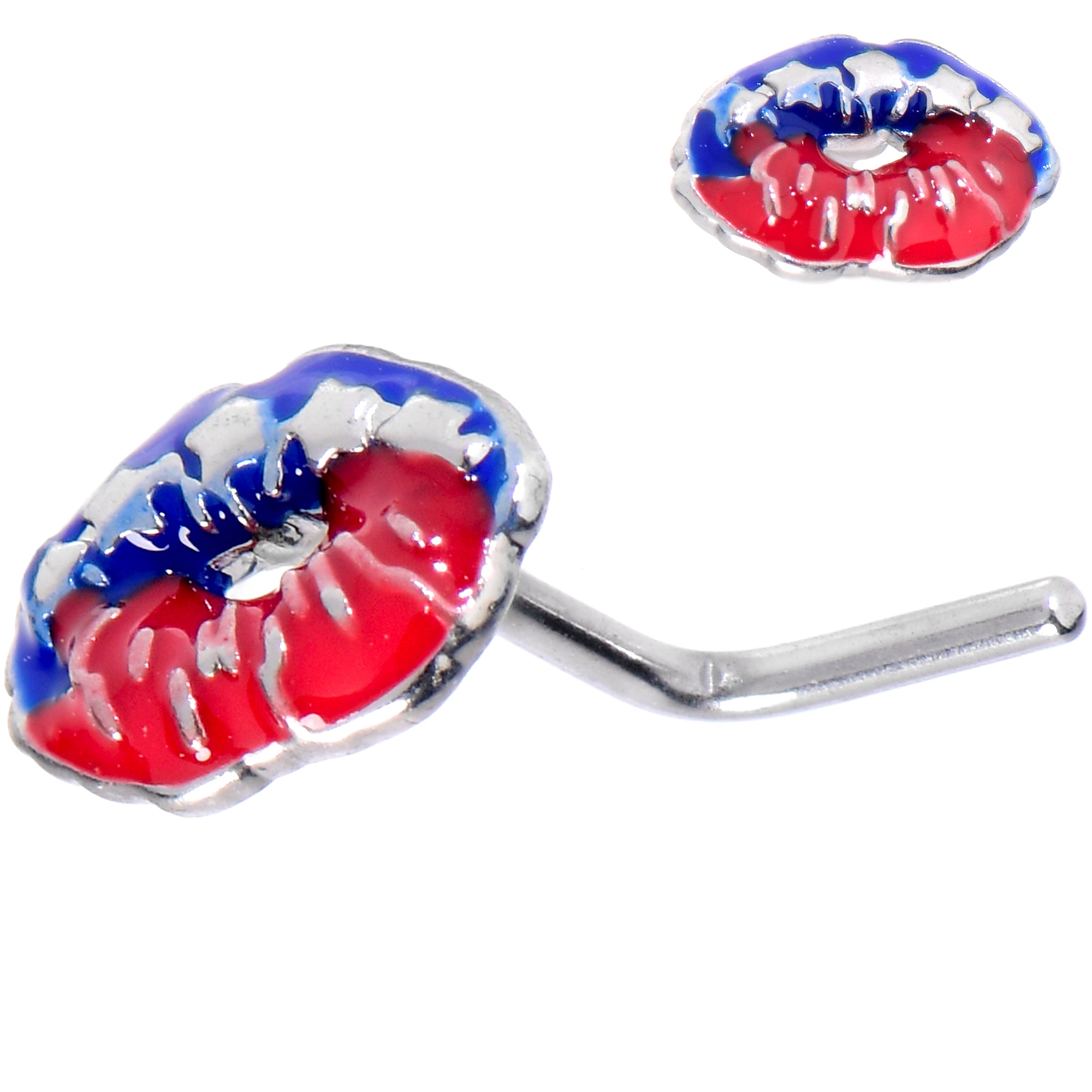 BodyCandy 20G 7mm Patriotic Kissy Lips L Shape Nose Ring — main product shot
