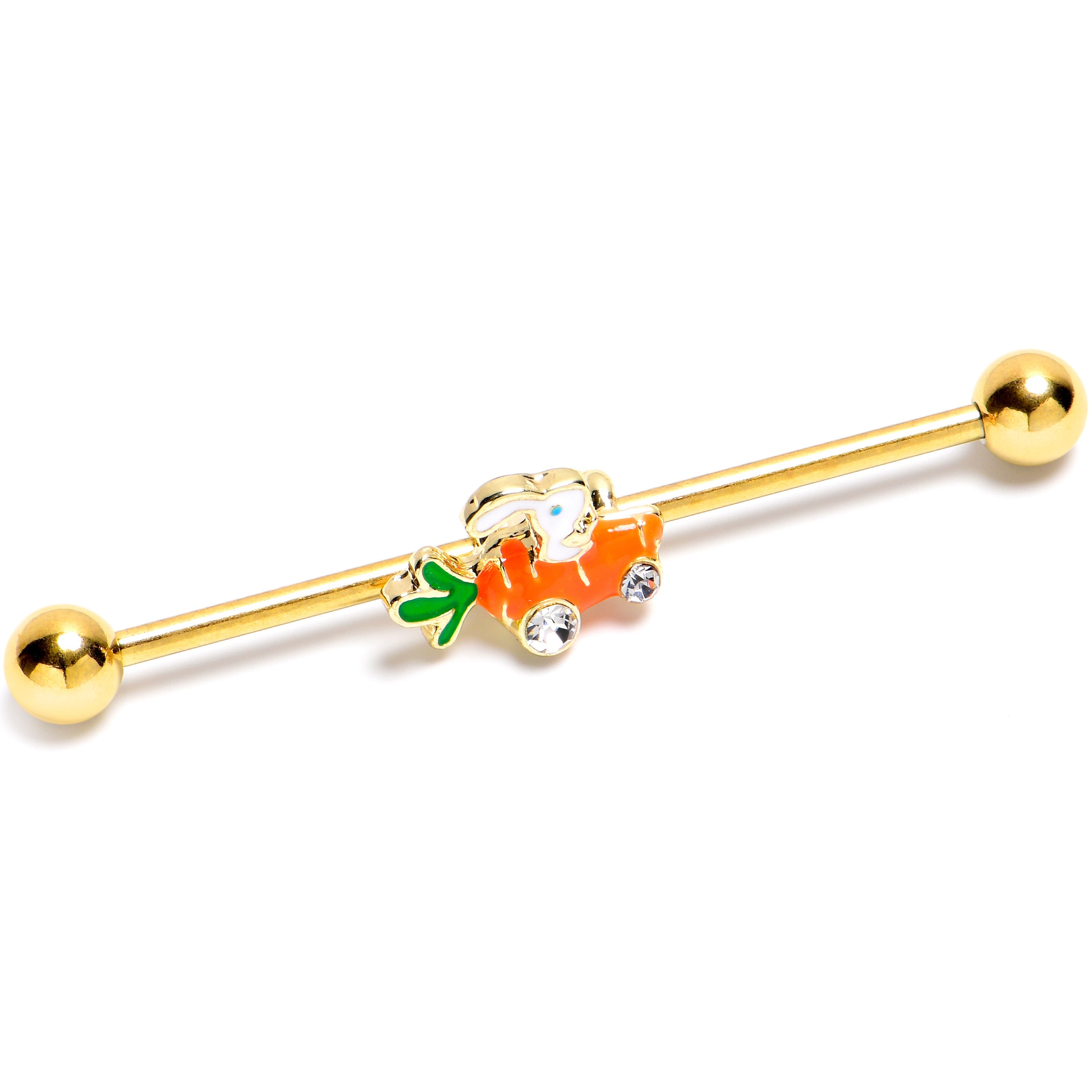 BodyCandy 14G Clear Gem Gold Tone Rabbit Carrot Car Industrial Barbell 38mm — main product shot