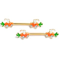 BodyCandy 14G 9/16 Clear Gem Gold Tone Rabbit Carrot Car Nipple Ring Set — main product shot