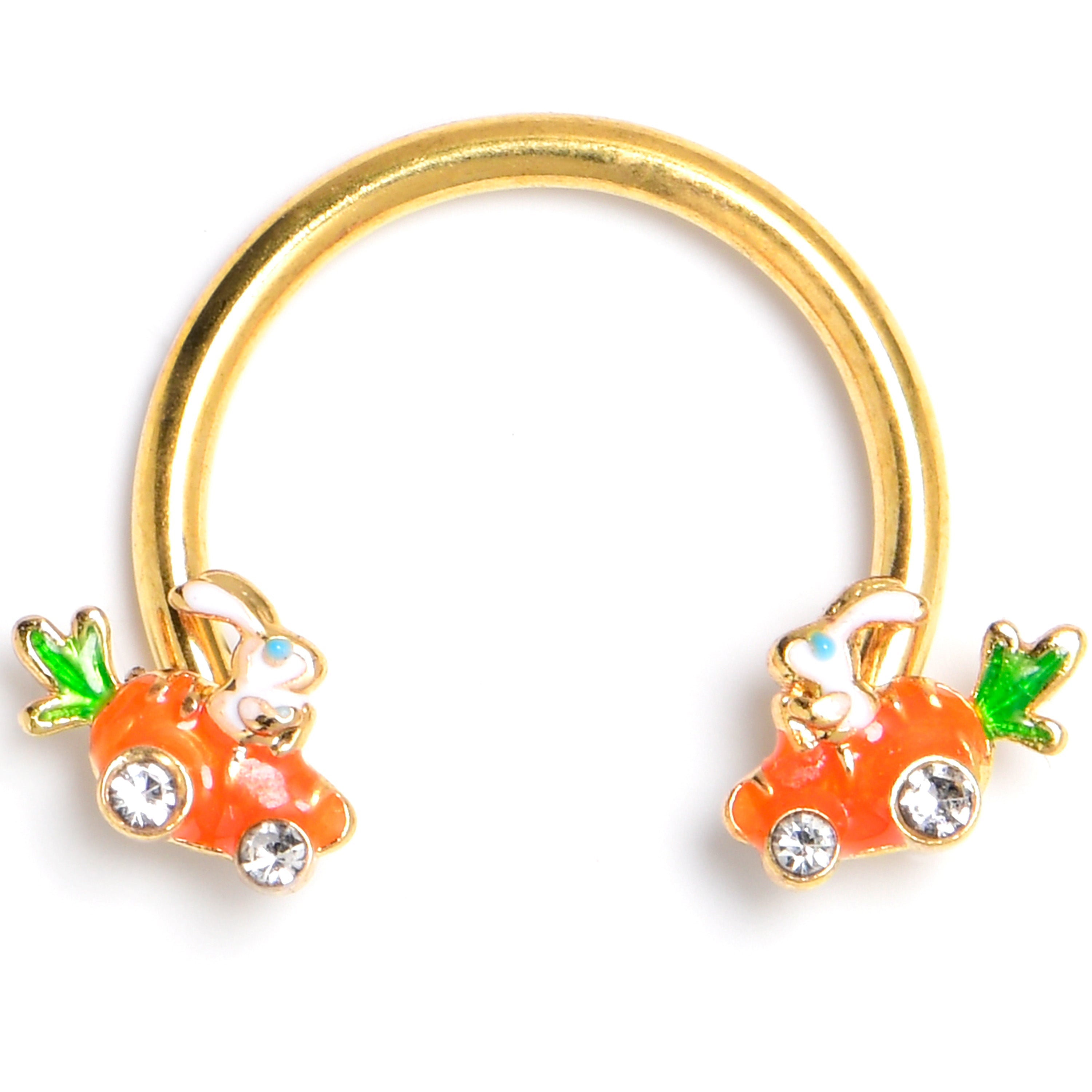 BodyCandy 16G 3/8 Clear Gem Gold Tone Rabbit Carrot Car Circular Barbell — main product shot