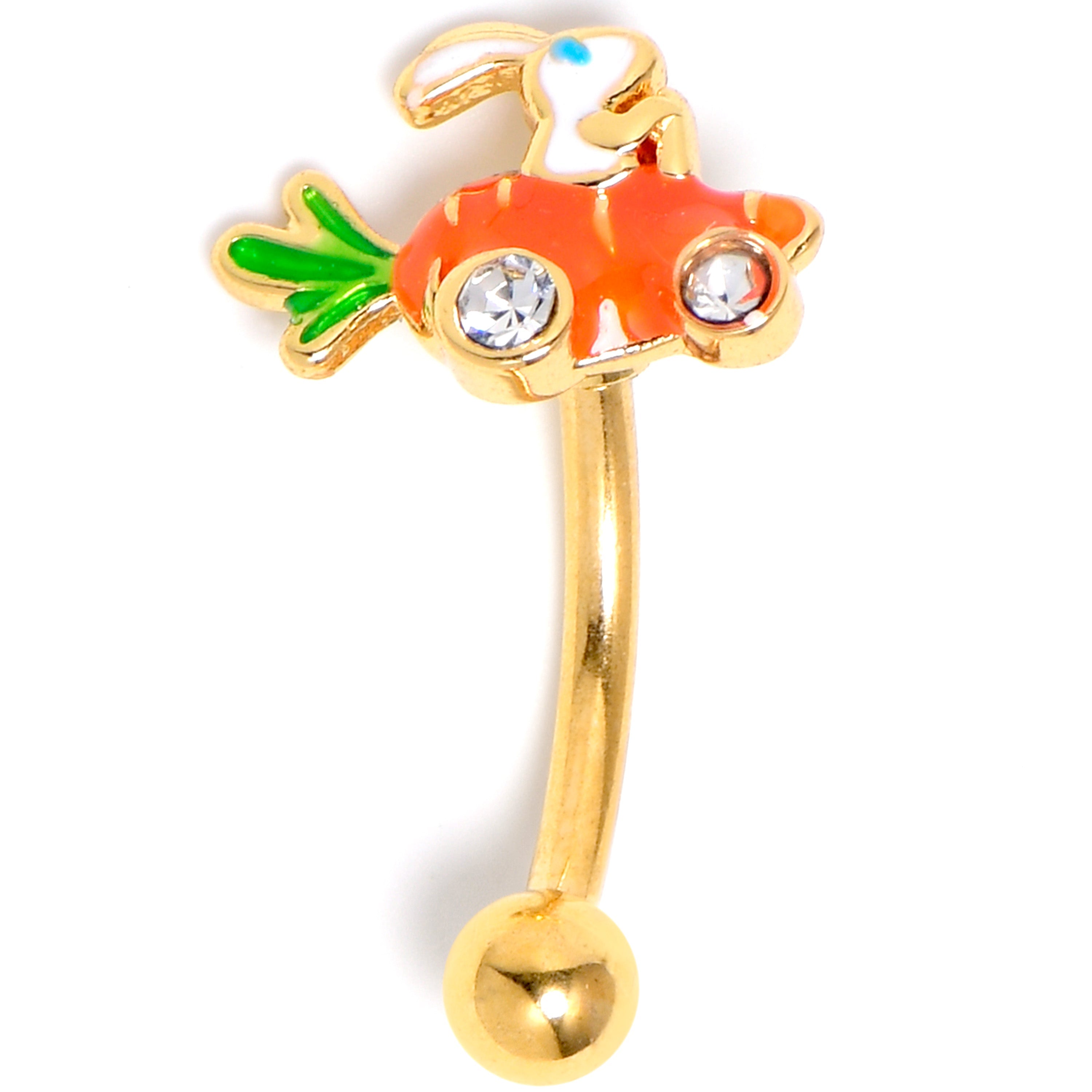 BodyCandy 16G 5/16 Clear Gem Gold Tone Rabbit Carrot Car Curved Eyebrow Ring — main product shot