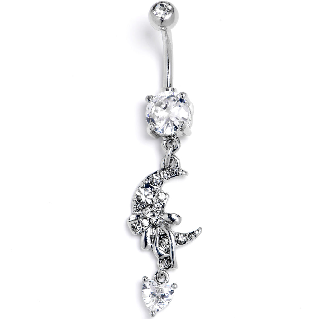 BodyCandy Clear CZ Gem Moon Bow Heart Dangle Belly Ring — main product shot