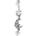 BodyCandy Clear CZ Gem Moon Bow Heart Dangle Belly Ring — main product shot