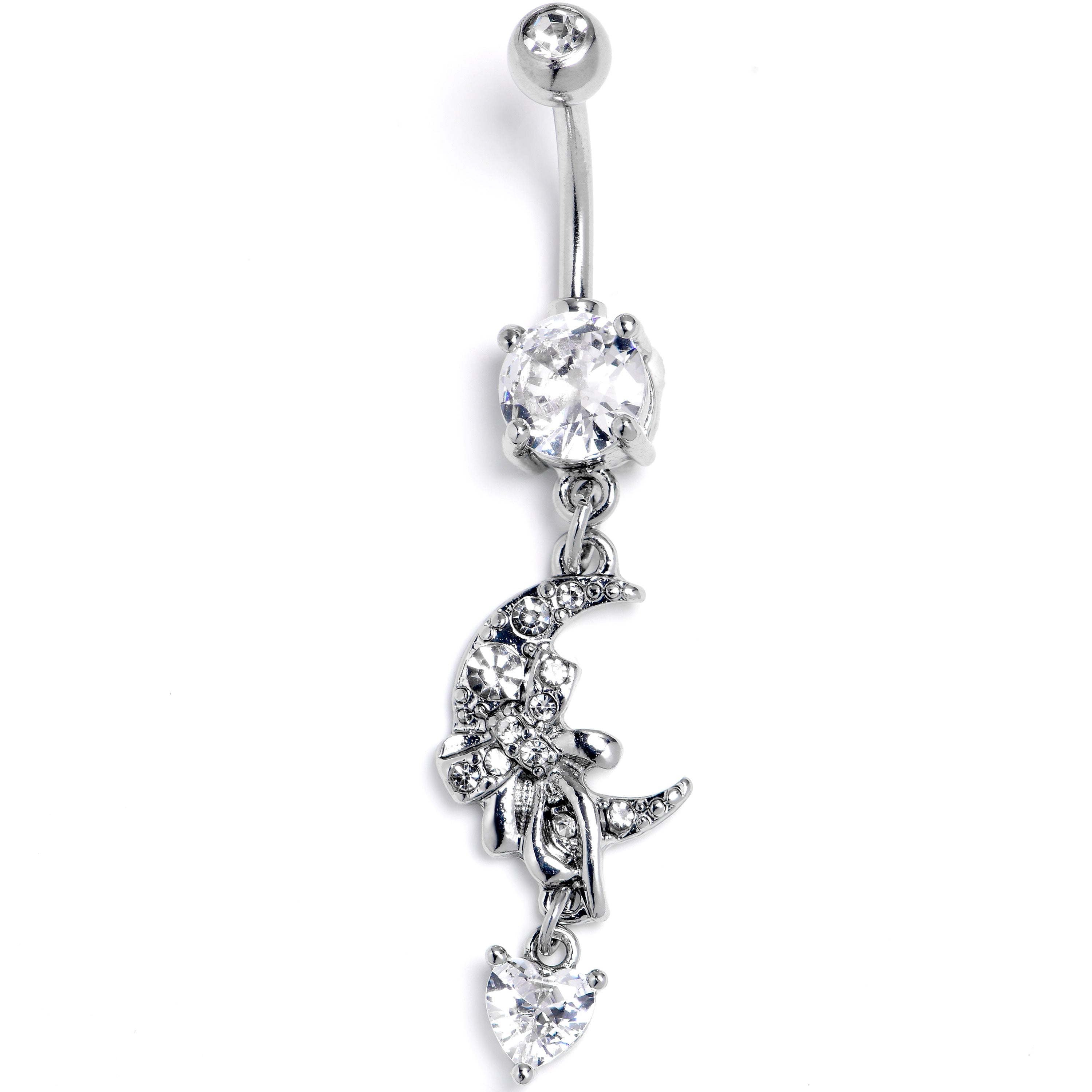 BodyCandy Clear CZ Gem Moon Bow Heart Dangle Belly Ring — main product shot