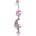 BodyCandy Pink CZ Gem Moon Bow Heart Dangle Belly Ring — main product shot