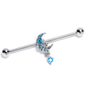 BodyCandy 14G Blue CZ Gem Moon Bow Heart Dangle Industrial Barbell 38mm — main product shot