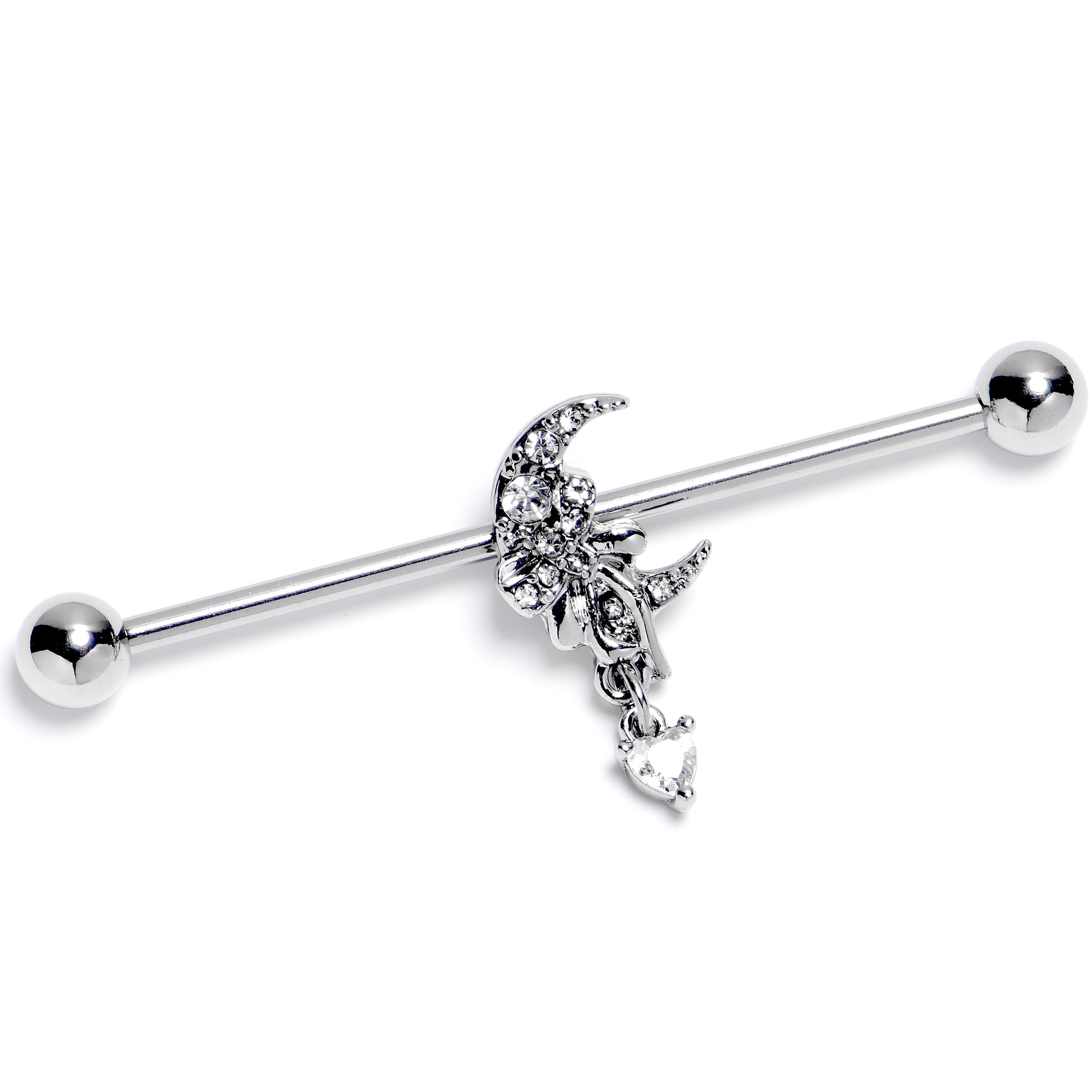 BodyCandy 14G Clear CZ Gem Moon Bow Heart Dangle Industrial Barbell 38mm — main product shot