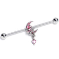 BodyCandy 14G Pink CZ Gem Moon Bow Heart Dangle Industrial Barbell 38mm — main product shot