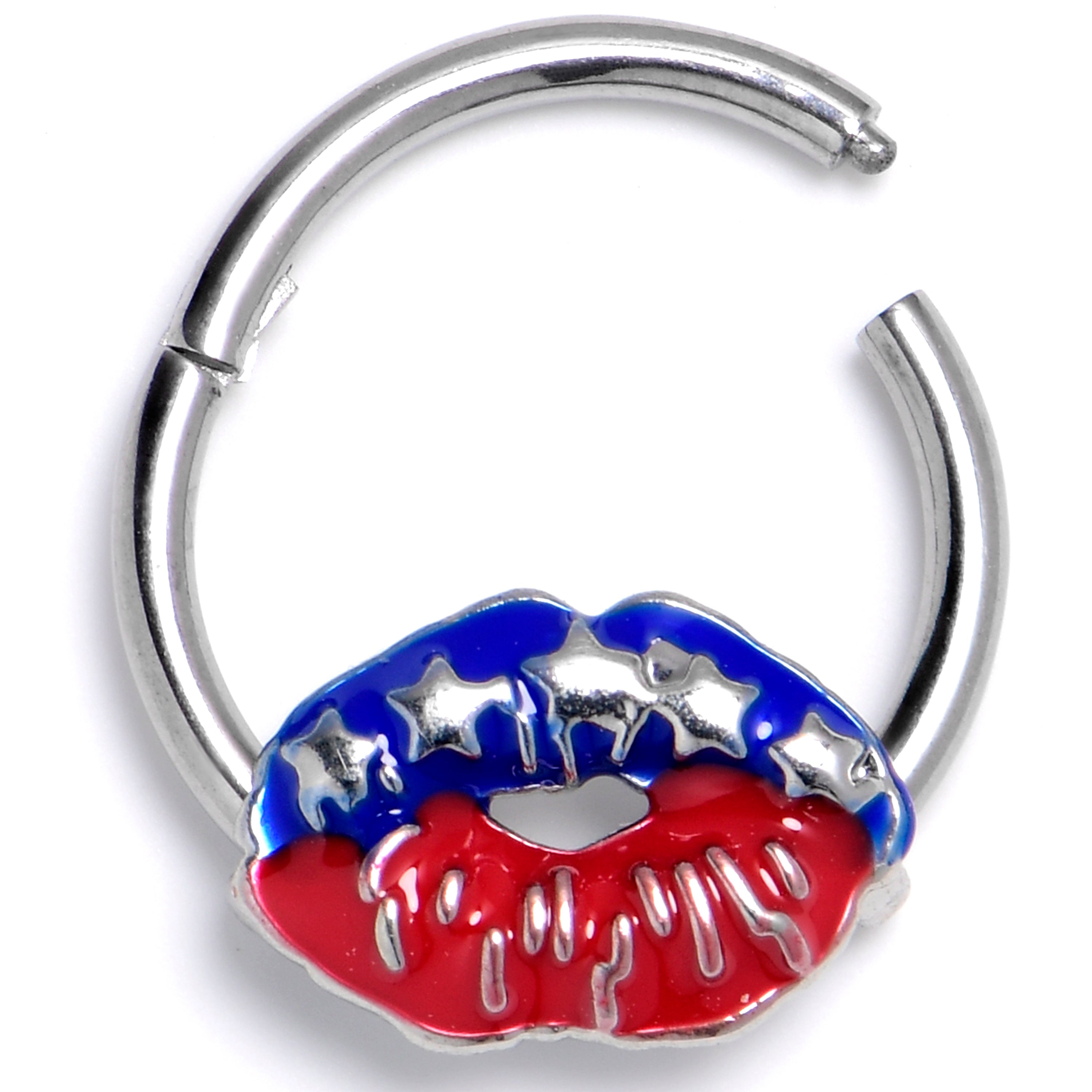 BodyCandy 16G 3/8 Patriotic Kissy Lips Hinged Segment Ring — main product shot