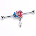 BodyCandy 14G Pink Gem Passion Flower Butterfly Dangle Industrial Barbell 38mm — main product shot
