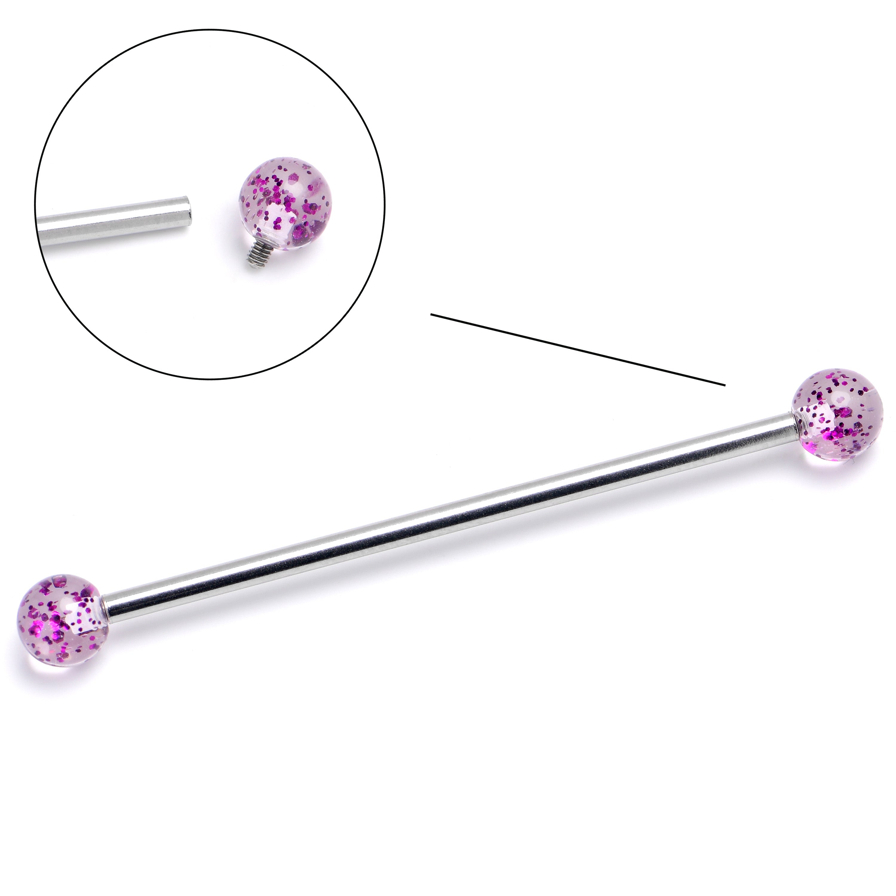 BodyCandy 14G Internally Threaded Pink Glitter Ends Industrial Barbell 38mm — main product shot