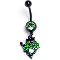 BodyCandy Green Gem Black Pouncing Cat Dangle Belly Ring — main product shot