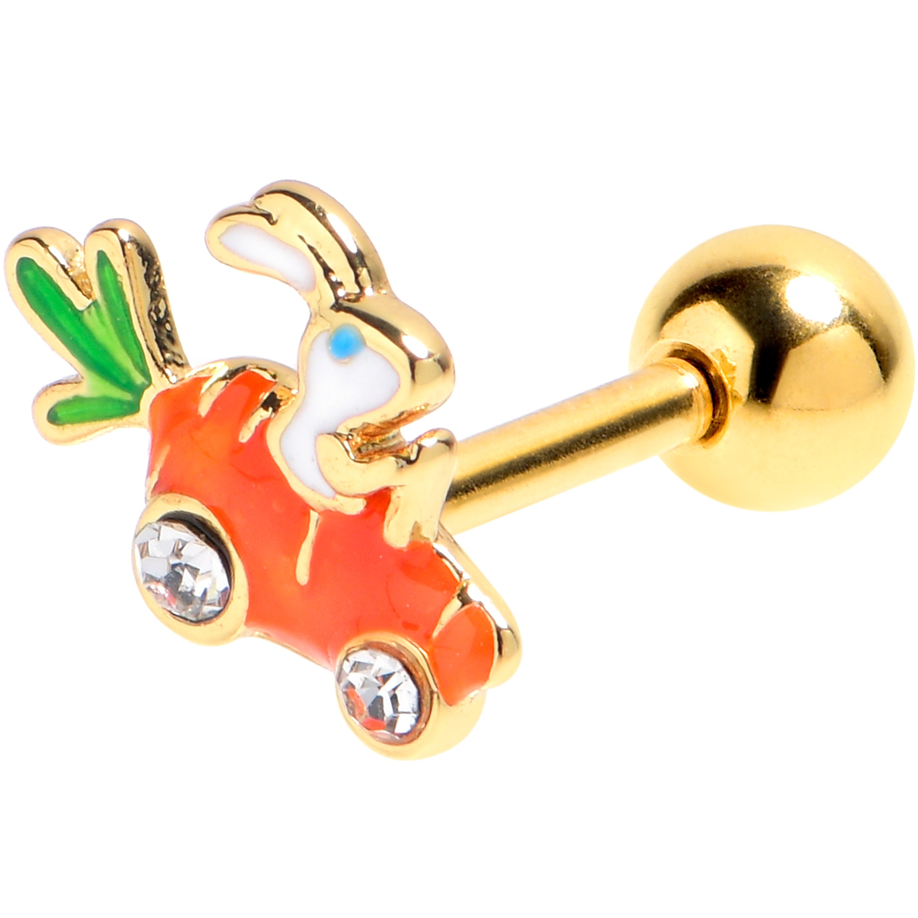 BodyCandy 16G 1/4 Clear Gem Gold Tone Rabbit Carrot Car Cartilage Earring — main product shot