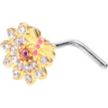 BodyCandy 20G 7mm Clear Pink Gem Flower Bug Golden L Shape Nose Ring — main product shot